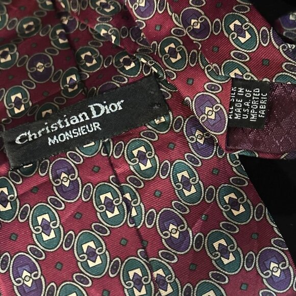 Dior Mid Century Modern Neckwear Tie 100% All Silk Purple Baroque Regal Red Mod - Picture 7 of 7